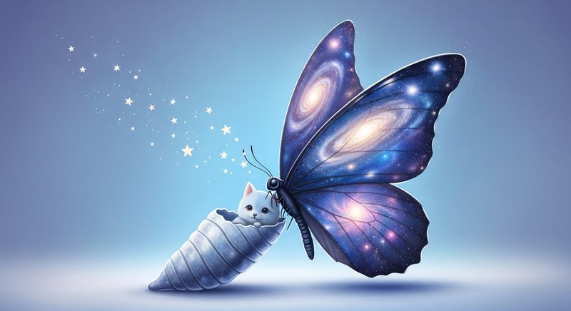 AI art of a butterfly with galaxy wings emerging from cocoon
