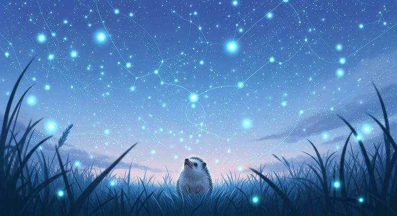 AI illustration of blue fireflies forming constellations