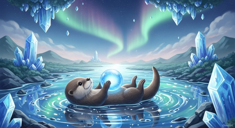 AI illustration of an otter floating in a river of starlight