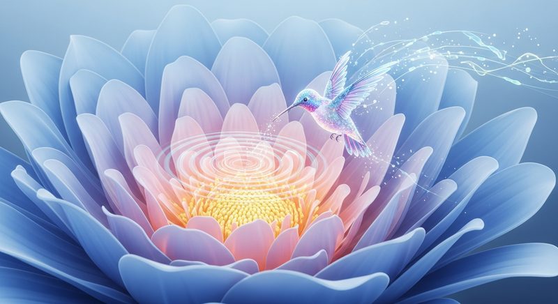 AI illustration of a prismatic hummingbird with geometric flowers