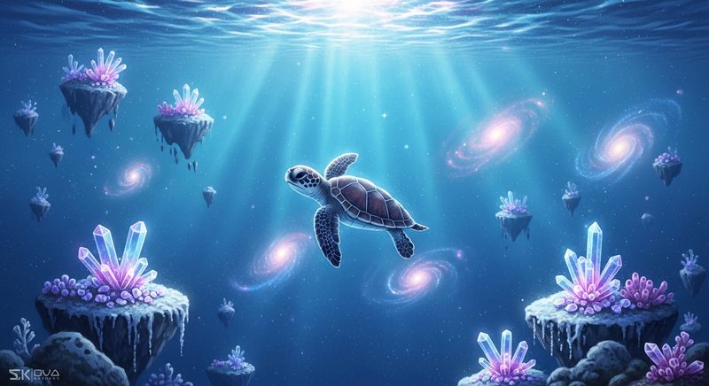 AI art of a sea turtle in an underwater galaxy
